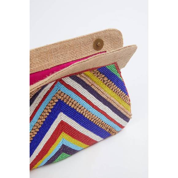 NEW ETHNIQUE vee handmade beaded clutch bag in multi - Picture 3 of 3